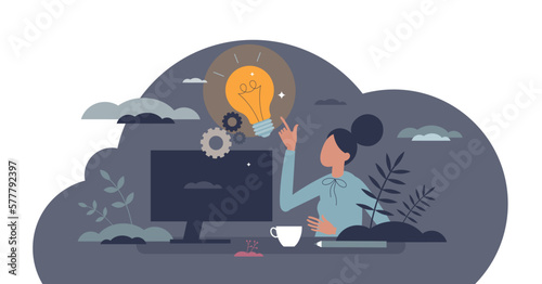 Starting business and new creative idea startup plan tiny person concept, transparent background.Beginning of company with great vision for new cooperative challenge illustration.