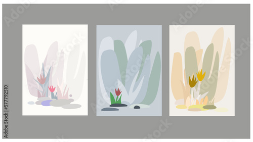 Tulips shapes background template. for banners. Modern trendy graphic design. Colourful collection set. Book cover, poster flier book mark uses.