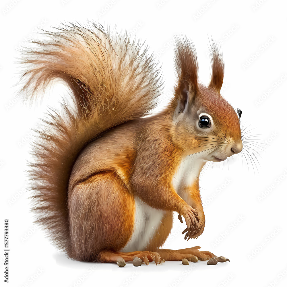 Red Squirrel Isolated White. Generative AI Red Squirrel Isolated White. Generative AI
