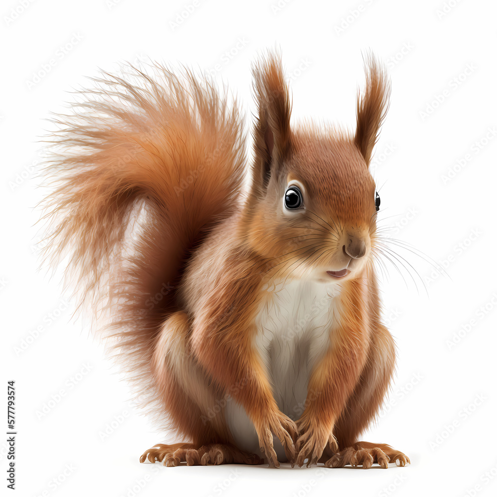 Red Squirrel Isolated White. Generative AI Red Squirrel Isolated White. Generative AI