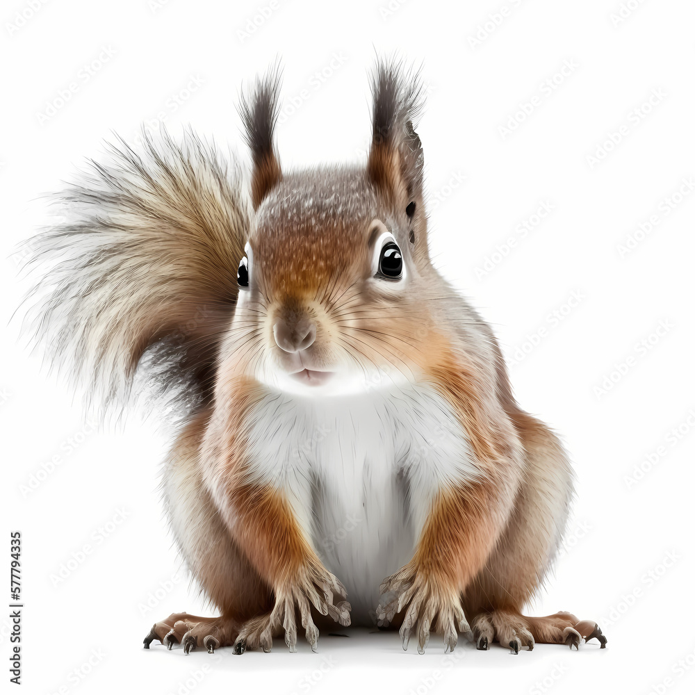 Squirrel Isolated White Background. Generative AI Squirrel Isolated White Background. Generative AI