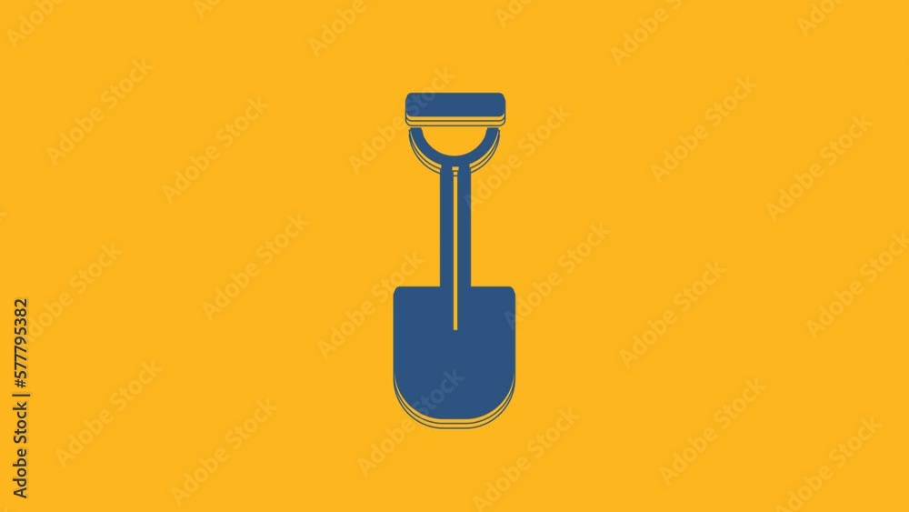 Blue Shovel icon isolated on orange background. Gardening tool. Tool for horticulture, agriculture, farming. 4K Video motion graphic animation Blue Shovel icon isolated on orange background. Gardening tool. Tool for horticulture, agriculture, farming. 4K Video motion graphic animation