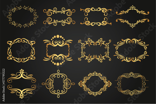Luxury decorative golden frames. Retro ornamental frame, vintage ornaments & ornate border. Decorative wedding frames, antique museum image borders. Isolated vector