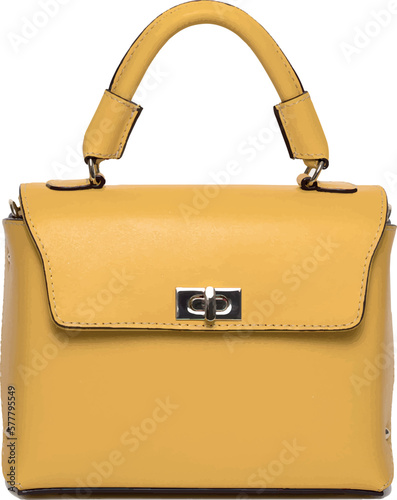 Yellow woman fashion leather tote bag vector with transparent background. Yellow woman bag vector for fashion magazine illustration. Vectorized real leather bag