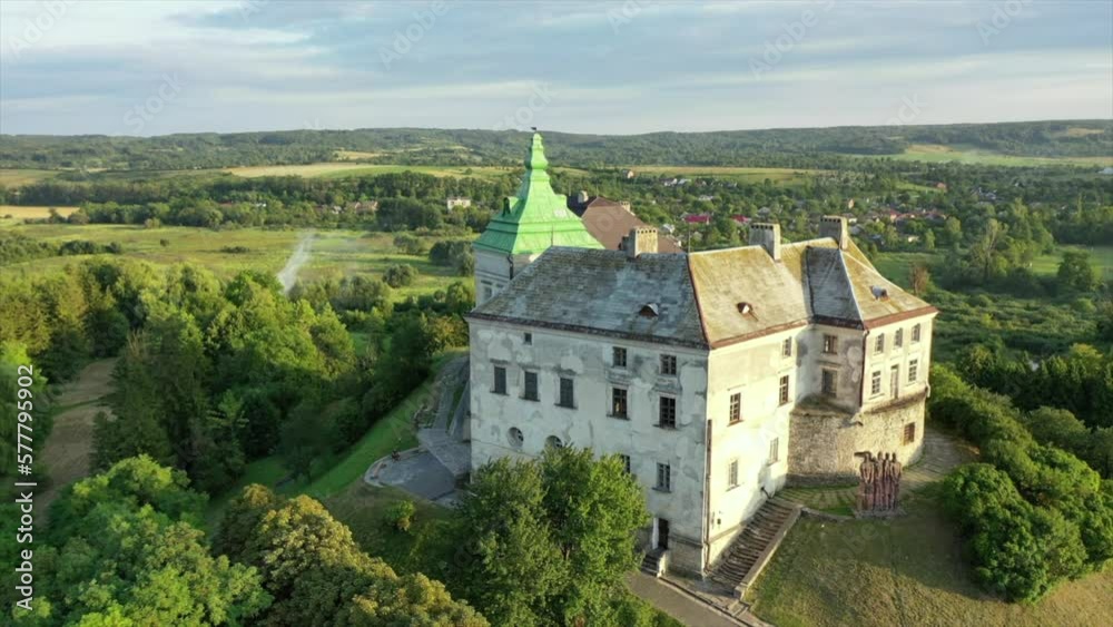 Aerial view of the Olesky Castle. Very beautiful castle near Lviv Ukraine