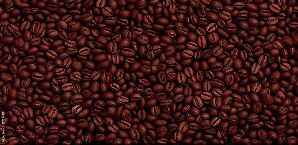 Obraz premium Beautiful roasted brown coffee beans background. Generative ai.