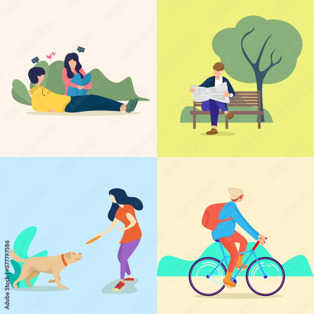 Fototapeta premium Summer activity in the park flat design vector