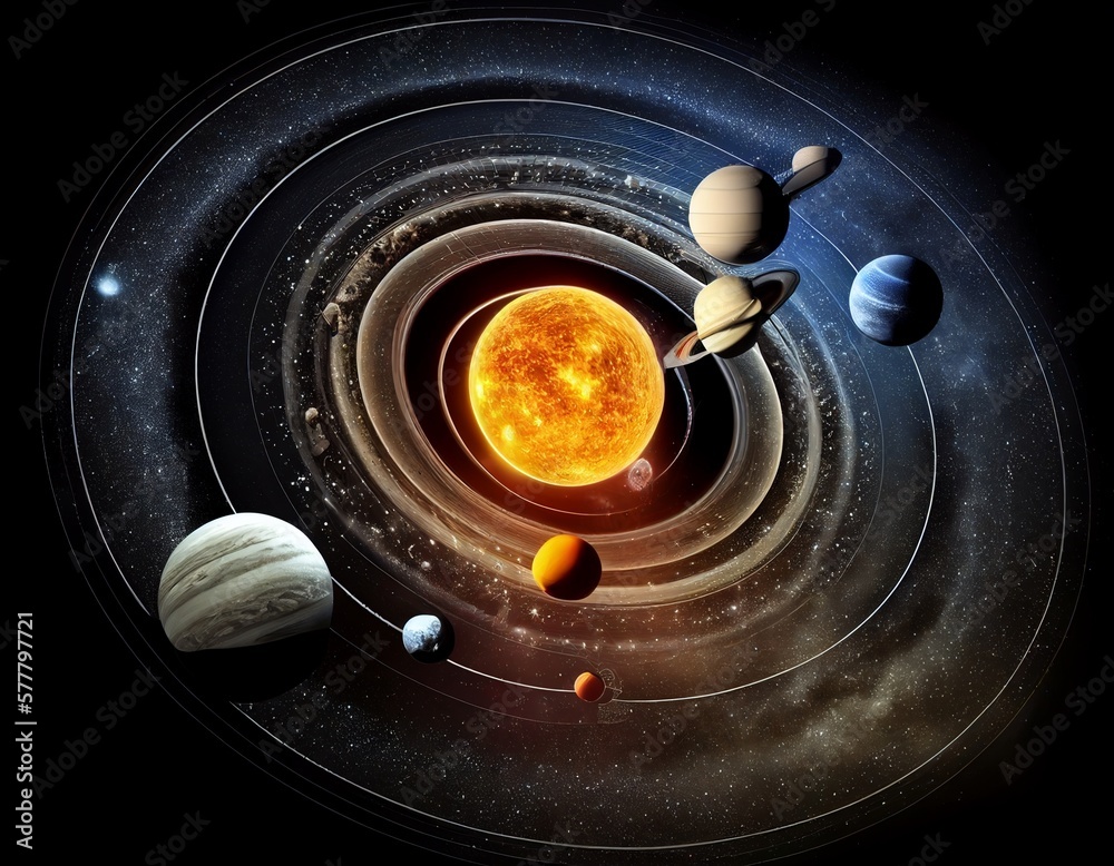 Planets of the solar system and galaxy systems. Generative AI. Stock ...