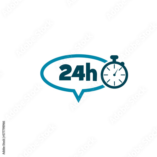 24 hour, around the clock speech bubble icon isolated on white background