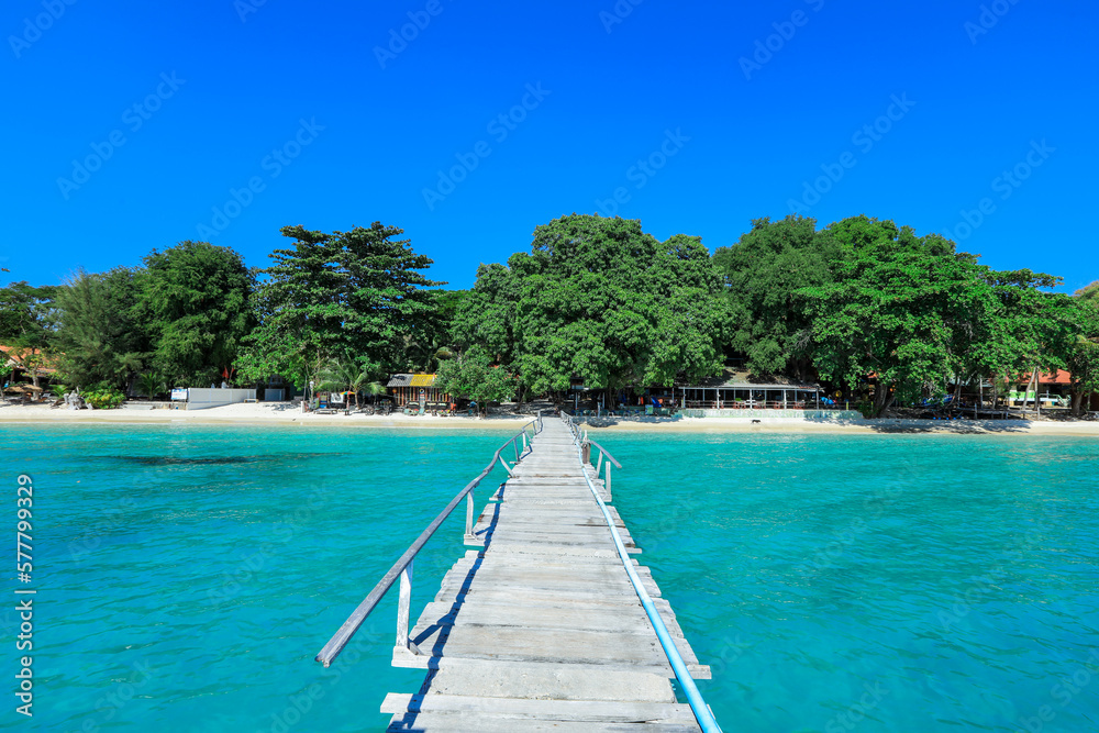 Wooden Pier to the Paradise Island on the Samet Island, Thailand