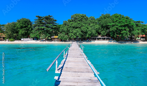 Wooden Pier to the Paradise Island on the Samet Island  Thailand