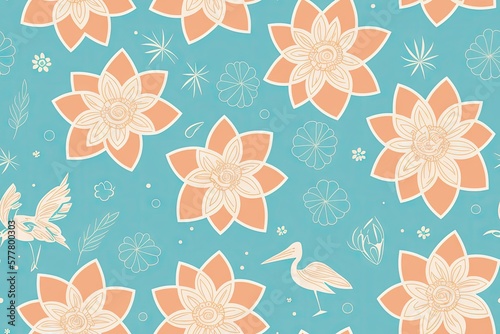 Seamless pattern with lotus flowers on pastel background  generative ai art.  flat texture