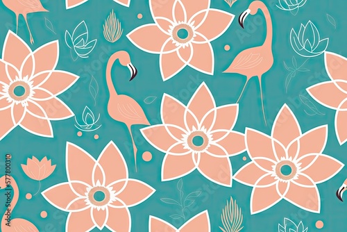 Seamless pattern with lotus flowers on pastel background, generative ai art., flat texture