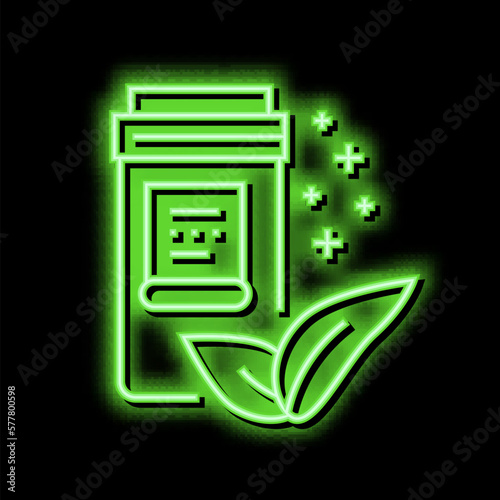 natural homeopathy vitamin or medical pills packaging neon glow icon illustration