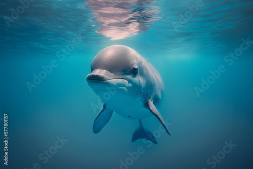 Cute Atlantic spotted dolphin swimming in the blue ocean. Generative AI © AIproduction