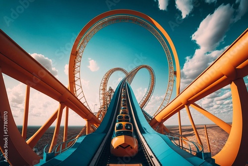 Roller Coaster at amusement park. Generative AI photo