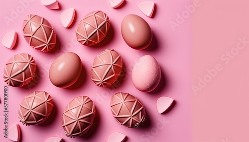  a group of pink eggs on a pink background with hearts around them and a pink background with hearts around them and a pink background with hearts. generative ai