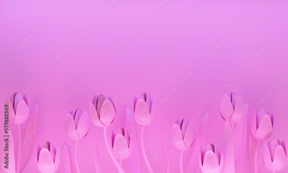 Pink card tulips with copy space. 3d rendering