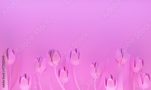 Pink card tulips with copy space. 3d rendering