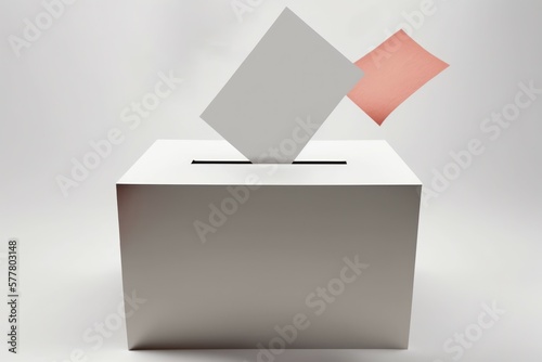 Ballot box and flying papers casting vote on light background. AI generated, human enhanced