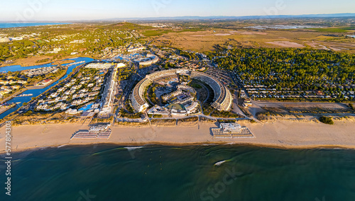 Aerial view of Cap d'Agde a seaside resort and naturist village on France's Mediterranean coast, Europe photo