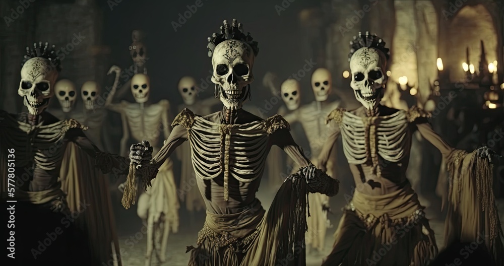 Epic Dance of Death. Dead Dancers Dancing in the Underworld. Generative AI.