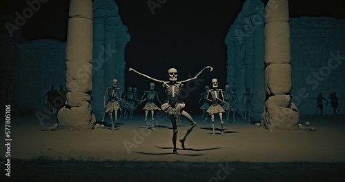 Epic Dance of Death. Dead Dancers Dancing in the Underworld. Generative AI.