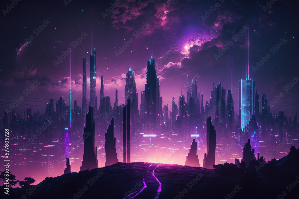 night landscape of a futuristic city