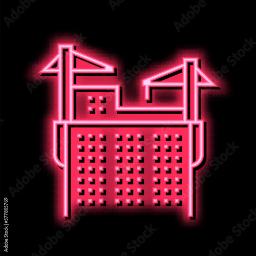 cranes building skyscraper neon glow icon illustration