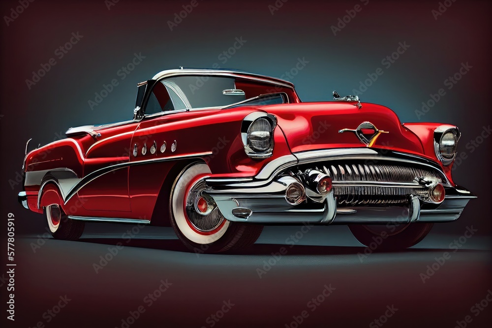Classic vintage car from the mid-20th century, isolated in gradient background for copy space - generative ai
