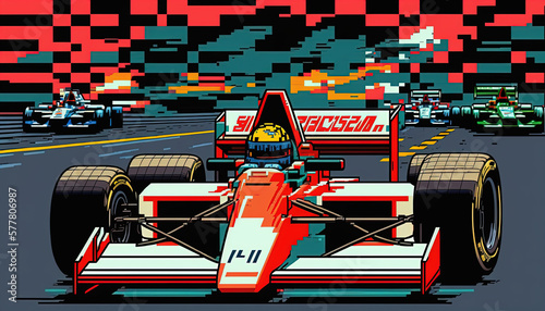 Formula 1 Cars, 8Bit, Generative AI, Illustration