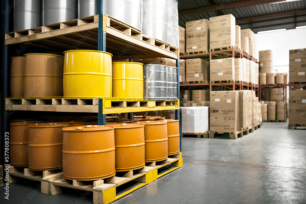 Storage of dangerous goods in logistics warehouses. Dangerous chemicals