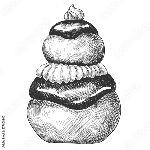 Scetch Religieuse french dessert. Food vintage vector illustration.	