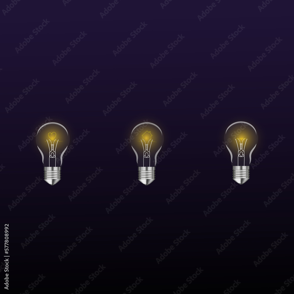 3d yellow light bulb icon set isolated on gray background. Render cartoon style minimal yellow, transparent glass light bulb. Creativity idea, business success, strategy concept. 3d yellow light bulb icon set isolated on gray background. Render cartoon style minimal yellow, transparent glass light bulb. Creativity idea, business success, strategy concept.