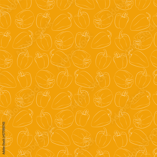 A set of seamless patterns of sweet peppers. Line drawing. linear  outline only 1000x1000  vector graphics.