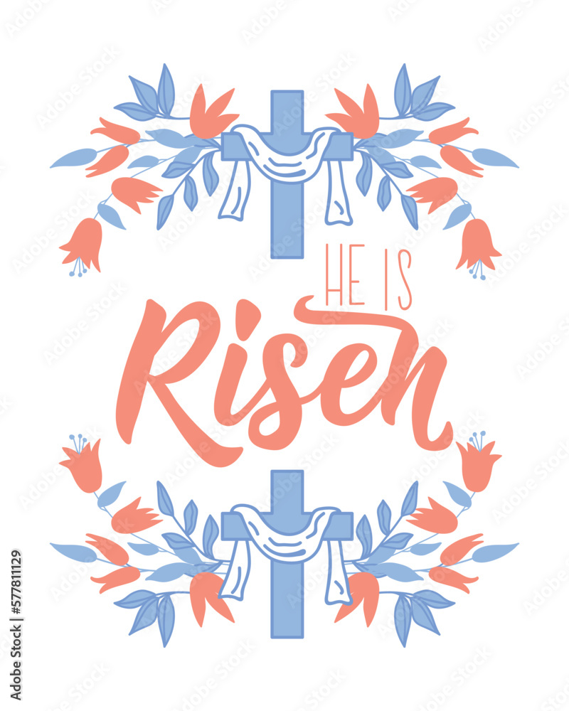 He is risen. Easter lettering. calligraphy vector. Ink illustration. Bible quote.