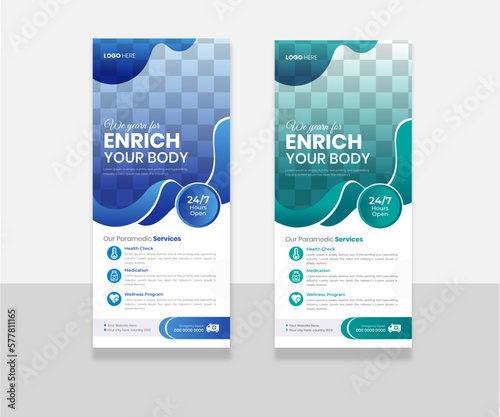 Professional health care and medical roll up design, standee and banner template