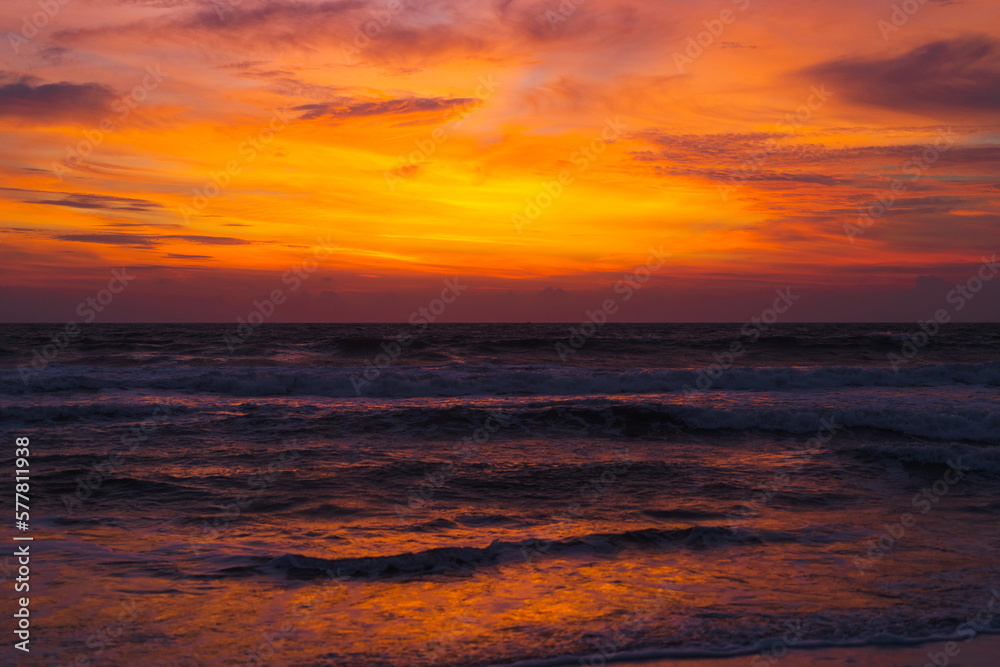 Sunset on the ocean, touchdown, Bali.
