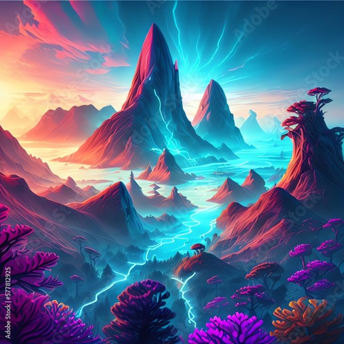 landscape with mountains and clouds, generative AI