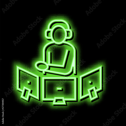 dispatcher controlling flight way neon glow icon illustration