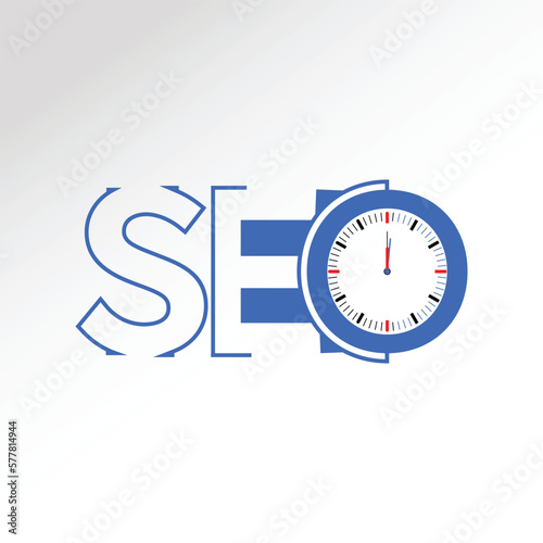 SEO (search engine optimization) minimal flat line art logo with watch time, arrow and cursor symbol. multi color design. red Blue color logo. unique creative s e  o letter logo, minas space 