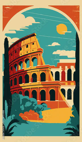 Digital Postcard of the Colosseum. 4k Vintage Illustration.