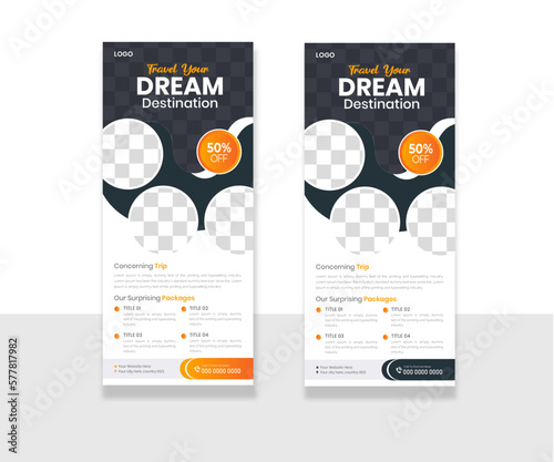 Travel business agency modern x stand rollup, pullup or signage banner design vector template