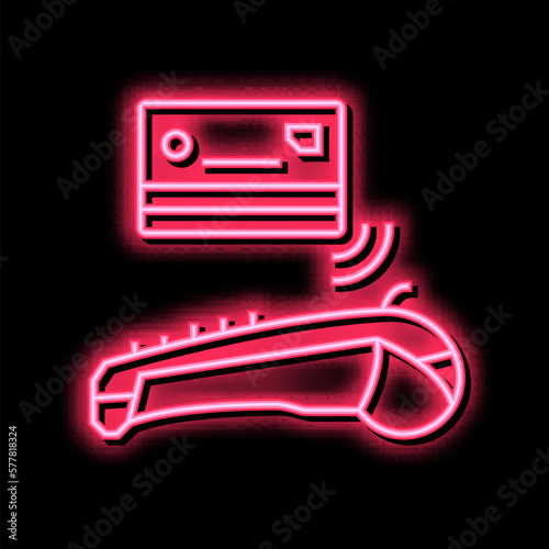 card contactless payment pos terminal neon glow icon illustration