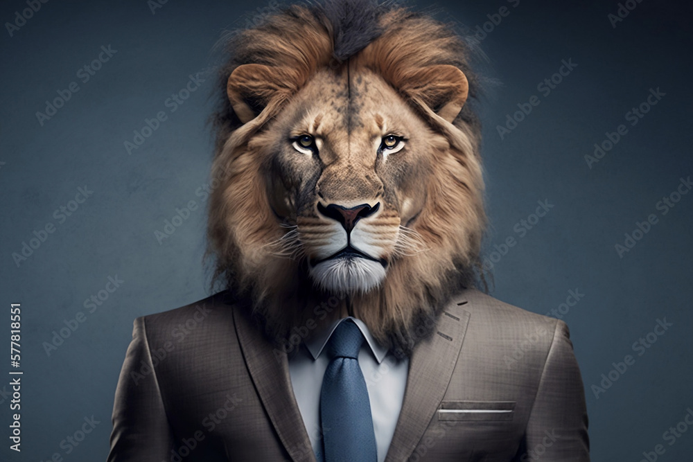 portrait of a lion wearing a suit generative ai portrait of a lion wearing a suit generative ai