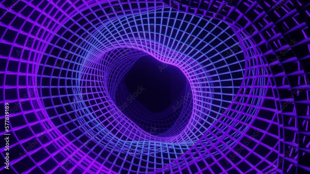 Abstract purple wireframe wave tunnel loop animation background