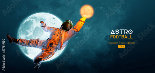 American football, rugby player astronaut in space action and Moon, Mars planets on the background of the space. Vector