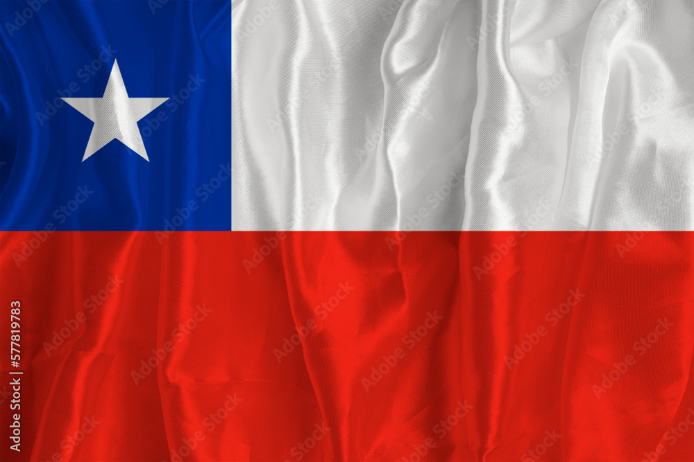 The flag of Chile on a silk background is a great national symbol. Fabric texture The official state symbol of the country. The flag of Chile on a silk background is a great national symbol. Fabric texture The official state symbol of the country.