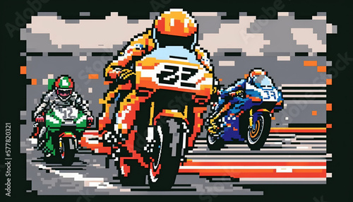 MotoGP, Motorsports, 8Bit, Generative AI, Illustration	