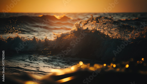 ocean in the sun, sunset, waves, nature, beach Generative AI, Generativ, KI
